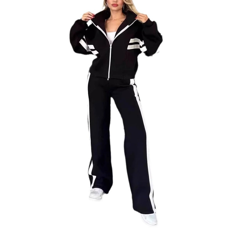💖Limited Sale 50% OFF💖Women's Striped Zipper Jacket & Casual Pants 2-Piece Set