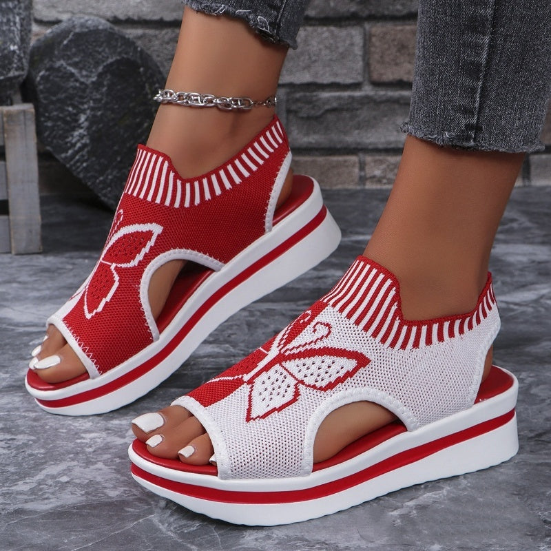 👡50% OFF!🌴Women Fly-Knit Peep-Toe Platform Wedge Sandals, Breathable Arch Support Cushioned Slip-On Summer Beach Holiday Shoes