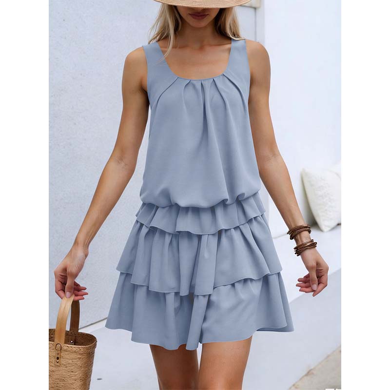 Women's Summer U-Neck Tiered Ruffle Dress