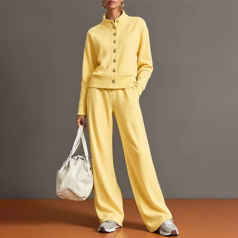 Women's Button-Down Cardigan & Wide-Leg Pants Set – Effortless 2-Piece Outfit ⭐