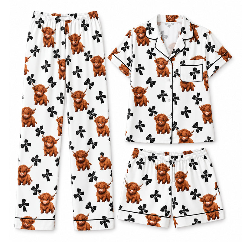 ⏰ Last Day of the Sale – 50% OFF ✨Women's Highland Cow Print 3-Piece Pajama Set