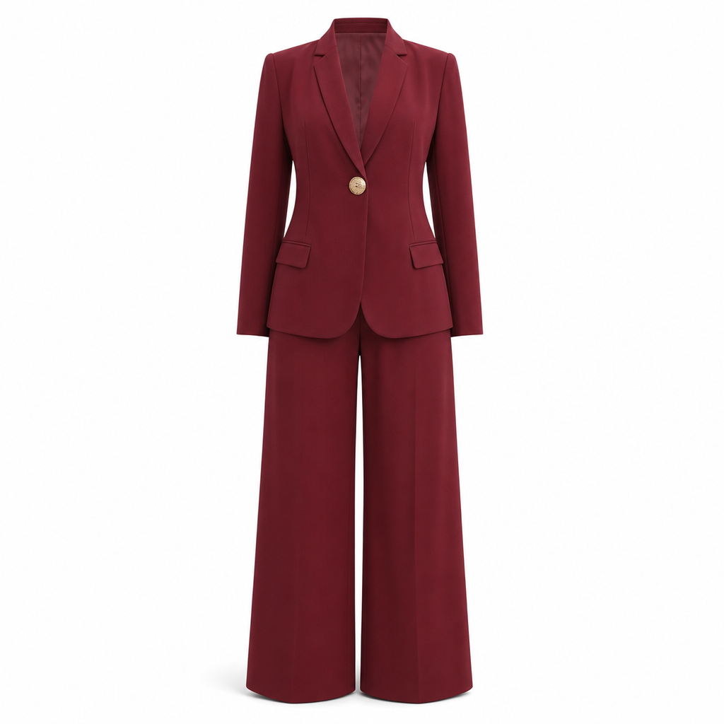 Elegant Two-Piece Suit Set with Tailored Blazer and Relaxed Wide-Leg Trousers