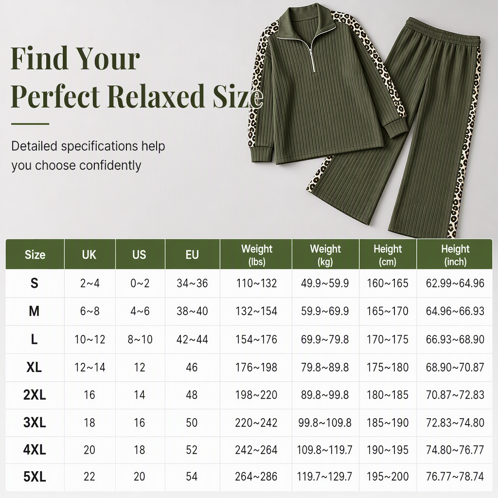 Women's Ribbed Knit Two-Piece Loungewear Set with Quarter-Zip Pullover and Wide-Leg Pants Featuring Leopard Print Accent Panels