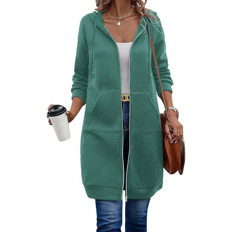⏰ Seasonal changeover sale: 50% off – quality at half the price! ✨Women Mid-Length Hooded Sweatshirt Jacket Casual Zip Up Cardigan Coat with Pockets