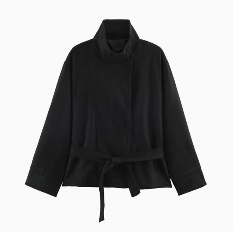 Women's Elegant Stand Collar Belted Jacket