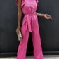 Ärmelloser Jumpsuit mit hoher Taille und Gürtel