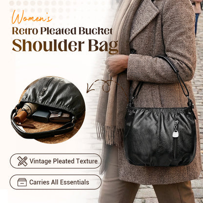 👜 50% OFF NOW! 🎀 Casual Pleated Bucket Leather Handbag – Soft Leather, Versatile Style & Adjustable Shoulder Strap ✨