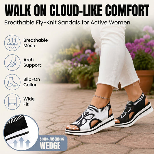👡50% OFF!🌴Women Fly-Knit Peep-Toe Platform Wedge Sandals, Breathable Arch Support Cushioned Slip-On Summer Beach Holiday Shoes