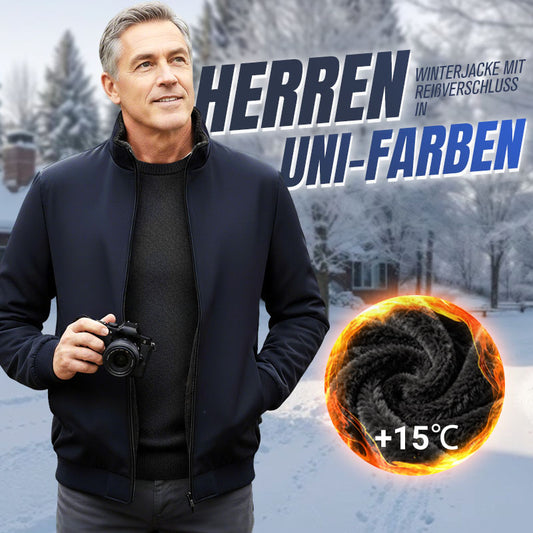 Einfarbige, warme Herrenjacke mit Reißverschluss –💪Knitterfrei, wind-, regen- und schneefest!