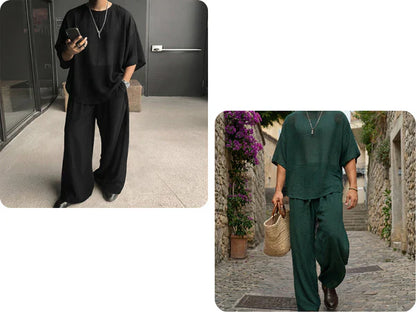 🎁 LIMITED-TIME 50% OFF! 👔 Men's T-Shirt & Wide-Leg Pants 2-Piece Set – Trendy, Comfortable & Ready-to-Wear 💥