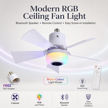 🔥💡 LAST DAY – 50% OFF!Smart Ceiling Fan Light – Bluetooth Speaker, 16M RGB Colors, E27 fit – breeze & beats in one. 🎵🌀✨