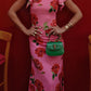 Cheongsam-Stil Rosafarbene Blumenmuster Tiered Flare-Ärmel Stretch-Maxikleid