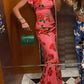 Cheongsam-Stil Rosafarbene Blumenmuster Tiered Flare-Ärmel Stretch-Maxikleid