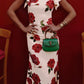 Cheongsam-Stil Rosafarbene Blumenmuster Tiered Flare-Ärmel Stretch-Maxikleid