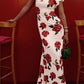 Cheongsam-Stil Rosafarbene Blumenmuster Tiered Flare-Ärmel Stretch-Maxikleid