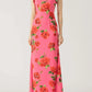 Cheongsam-Stil Rosafarbene Blumenmuster Tiered Flare-Ärmel Stretch-Maxikleid