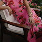 Cheongsam-Stil Rosafarbene Blumenmuster Tiered Flare-Ärmel Stretch-Maxikleid