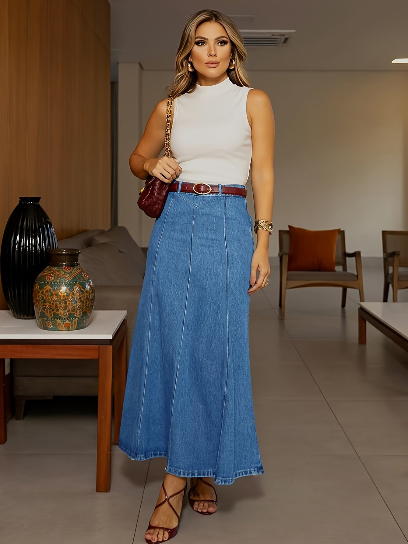 ⏳Time-Limited Special⏰Women's High‑Waist A‑Line Denim Maxi Skirt – Flattering 👗