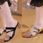Damen Sandalen mit Strass-Verzierung und Blockabsatz