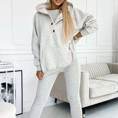 2025 Damen-Sport-Freizeit-Sweatshirt mit Kapuze + schmaler Weste + Hose, 3er-Set