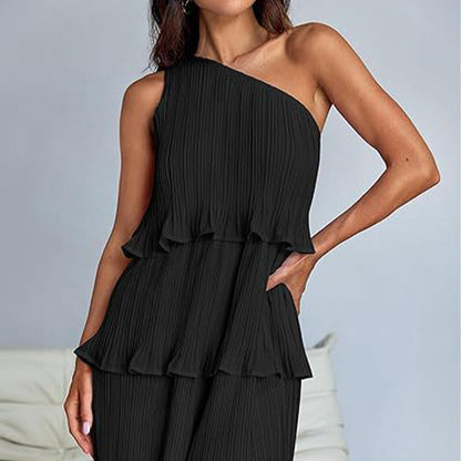 👗Damen One Shoulder Ruffle Tiered Layered Flowy A Line Kleid