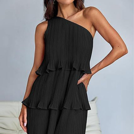 👗Damen One Shoulder Ruffle Tiered Layered Flowy A Line Kleid