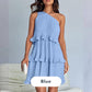 👗Damen One Shoulder Ruffle Tiered Layered Flowy A Line Kleid