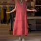 👗48% Rabatt🌸Ärmelloses, gestuftes langes Damenkleid mit V-Ausschnitt und Knöpfen
