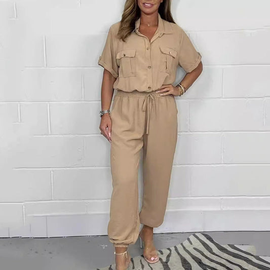 Kurzärmeliger Utility-Jumpsuit für Frauen