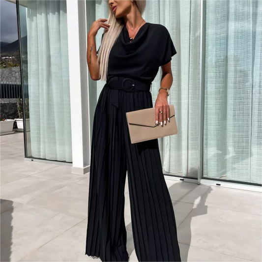 🔥47% Rabatt🔥Unifarbener Jumpsuit mit hoher Taille und gefaltetem Bein