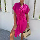 💥50 % RABATT👗Einfarbiges Kleid mit Revers und Knopfleiste an der Taille
