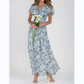 Kurzärmeliges langes Kleid mit Blumendruck