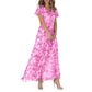Kurzärmeliges langes Kleid mit Blumendruck