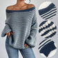 Locker sitzender, schulterfreier, gestreifter Strickpullover für Damen