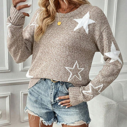 🌸Zeitlich begrenzt 57% RABATT💕Langarm-Pullover mit Rundhalsausschnitt und Sternenmuster für Damen