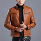 Biker-Lederjacke mit Stehkragen für Herren
