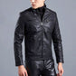 Biker-Lederjacke mit Stehkragen für Herren