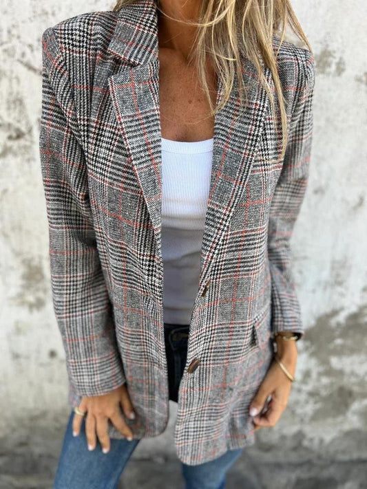 🍂Lässiger karierter Blazer mit Revers