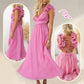 Luxe Lady Floral Ruffle Detail Rücken Schnürung Elastische Taille Maxi Kleid