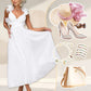 Luxe Lady Floral Ruffle Detail Rücken Schnürung Elastische Taille Maxi Kleid