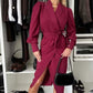 Langärmeliges Kleid mit V-Ausschnitt und geteilter Taille für Frauen