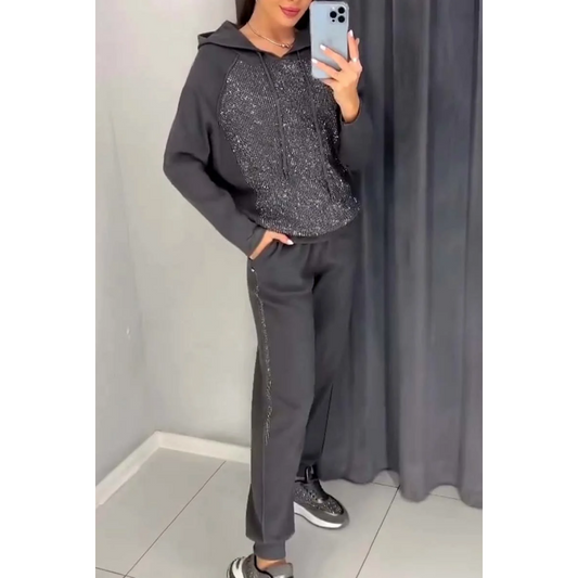 💎Heiße Neuankömmlinge💎Sweatshirt mit Kapuze und Jogginghose mit Bündchen für Damen, 2-teiliges Set