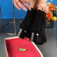 Kurze Damenstiefel mit hohlem Mesh-Perlenmuster und klobigem Absatz