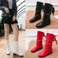 🔥50% Rabatt!🔥Damenstiefel mit Schnürung und klobigem Absatz bis zur Wadenmitte