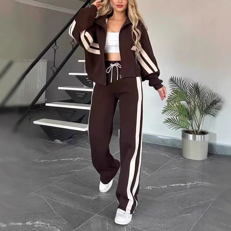 💖Limited Sale 50% OFF💖Women's Striped Zipper Jacket & Casual Pants 2-Piece Set