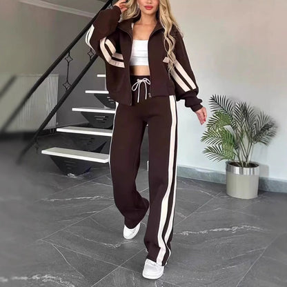 💖Limited Sale 50% OFF💖Women's Striped Zipper Jacket & Casual Pants 2-Piece Set