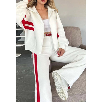💖Limited Sale 50% OFF💖Women's Striped Zipper Jacket & Casual Pants 2-Piece Set