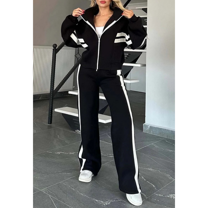 💖Limited Sale 50% OFF💖Women's Striped Zipper Jacket & Casual Pants 2-Piece Set