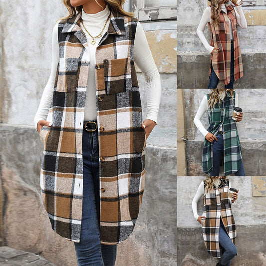 Trendy Plaid Weste mit Revers für Frauen für den Herbst