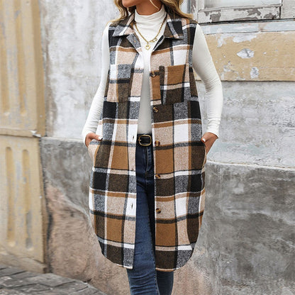 Trendy Plaid Weste mit Revers für Frauen für den Herbst